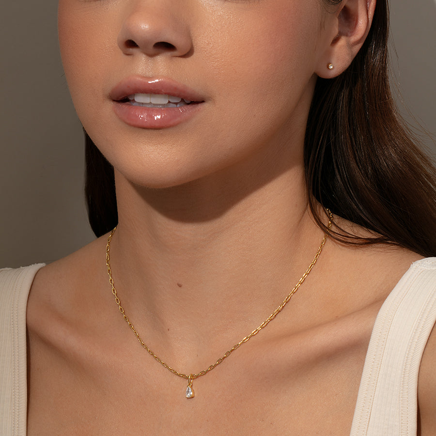 Teardrop Pendant Necklace | Gold | Model Image 2 | Uncommon James