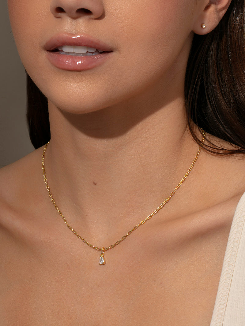 Teardrop Gem Pendant and Chain Necklace in Gold Uncommon James