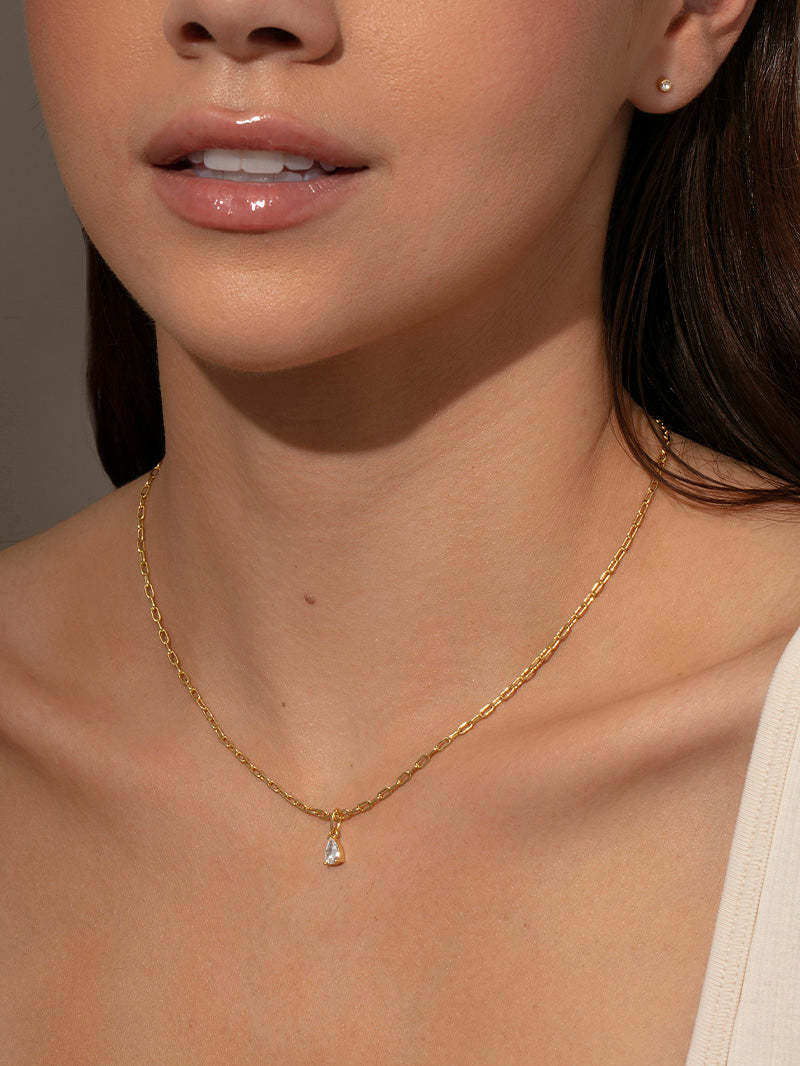 Teardrop Pendant Necklace | Gold | Model Image | Uncommon James