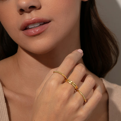 ["Textured Ring Stack (Set of 4) ", " Gold ", " Model Image 3 ", " Uncommon James"]