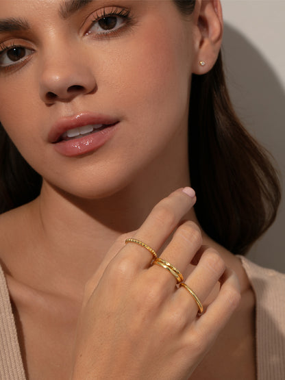 ["Textured Ring Stack (Set of 4) ", " Gold ", " Model Image 2 ", " Uncommon James"]