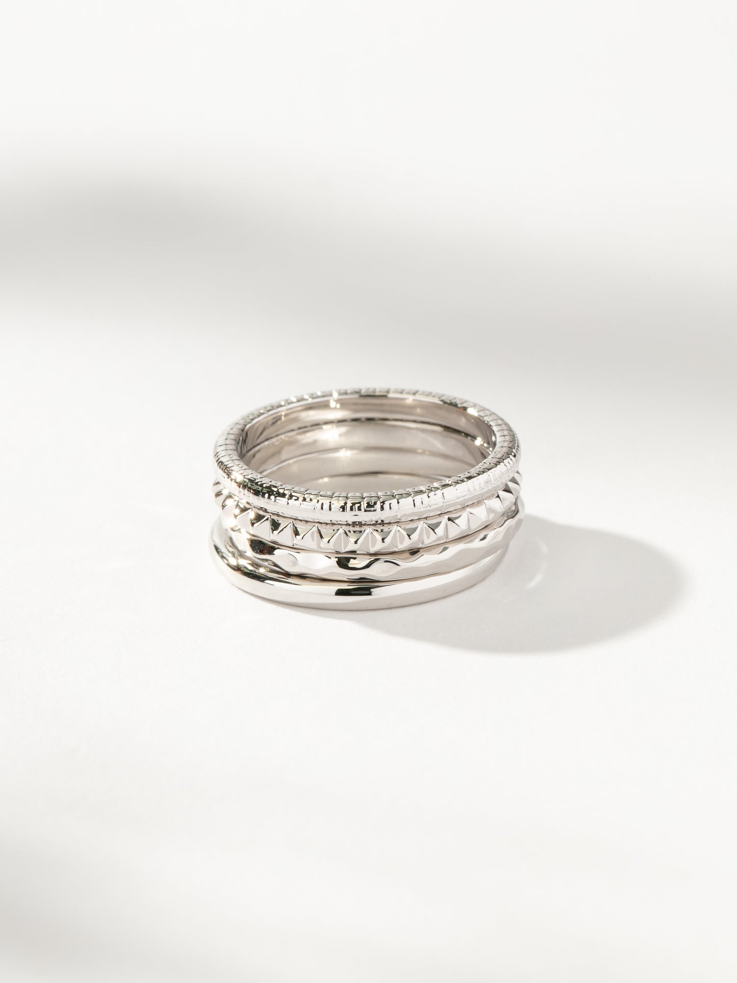 Textured Ring Stack (Set of 4) | Silver | Product Detail Image | Uncommon James