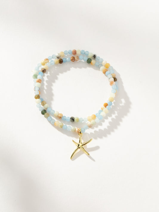 Starfish Beaded Bracelet (Set of 2) | Gold Blue | Product Image | Uncommon James
