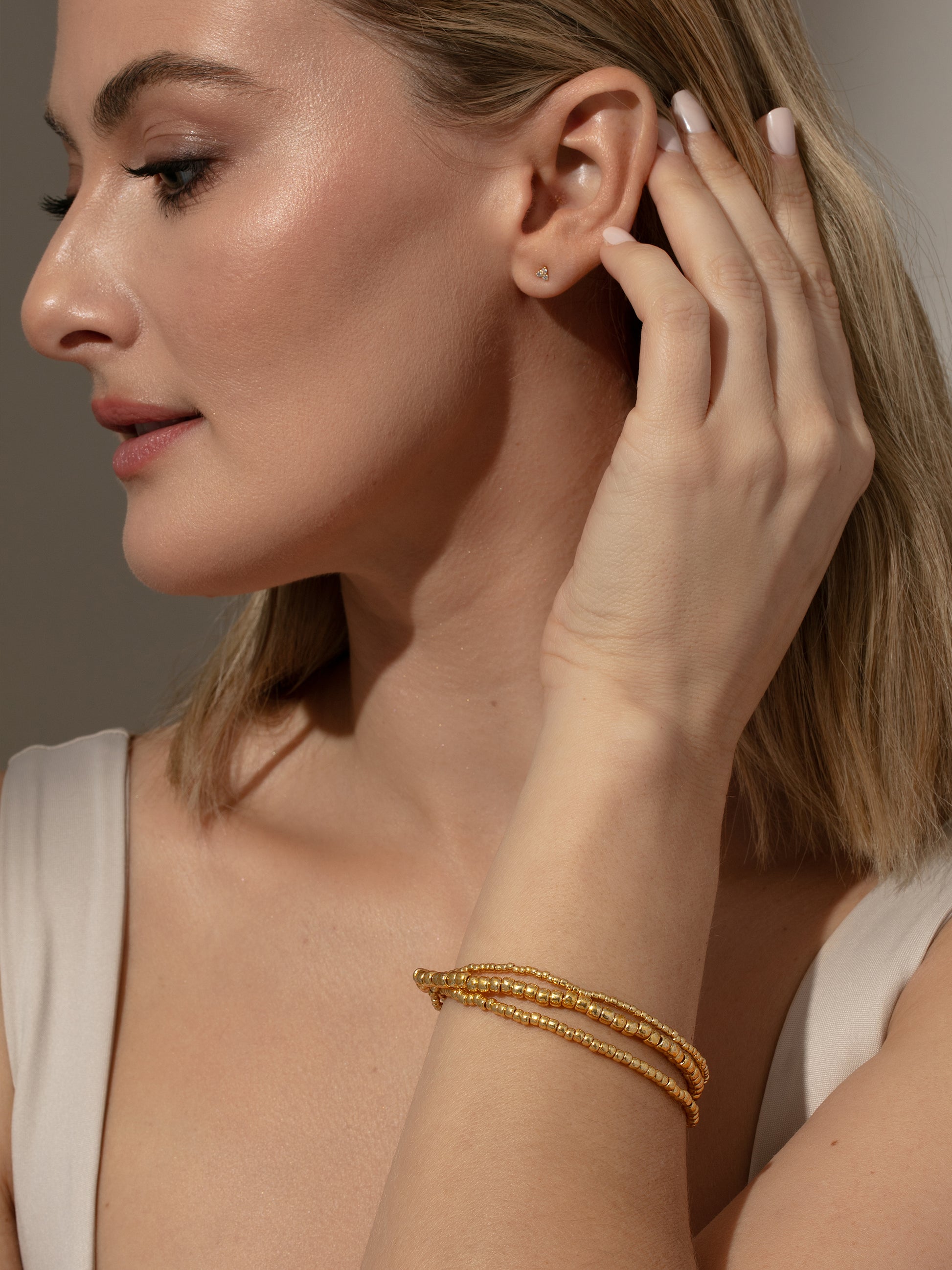 Triple Beaded Bracelet | Gold | Model Image | Uncommon James