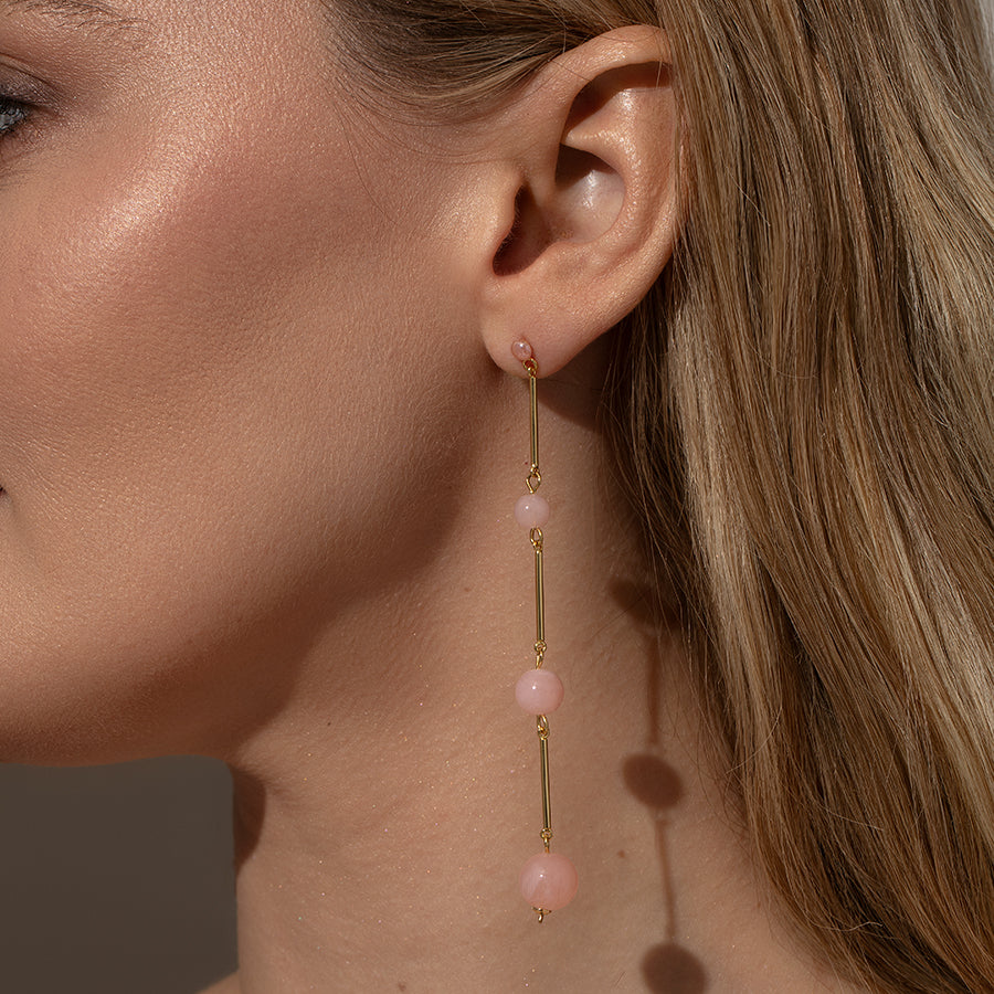Crystal Ball Dangle Earrings | Gold Pink | Model Image 2 | Uncommon James