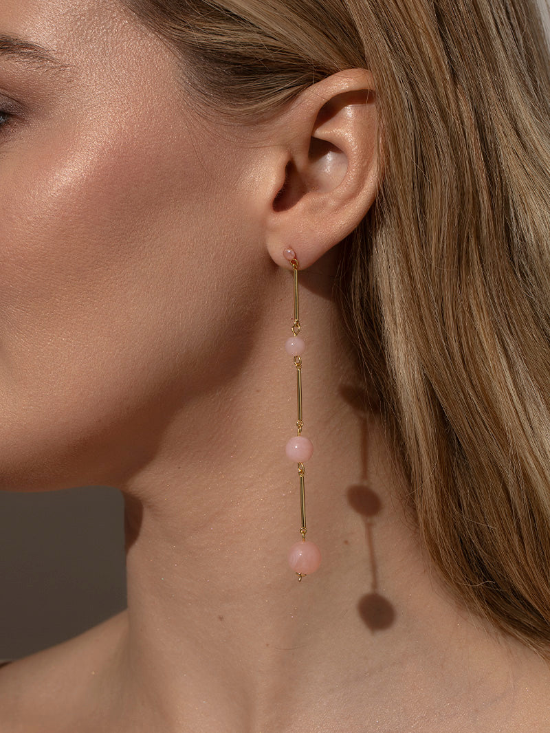 Crystal Ball Dangle Earrings | Gold Pink | Model Image 2 | Uncommon James