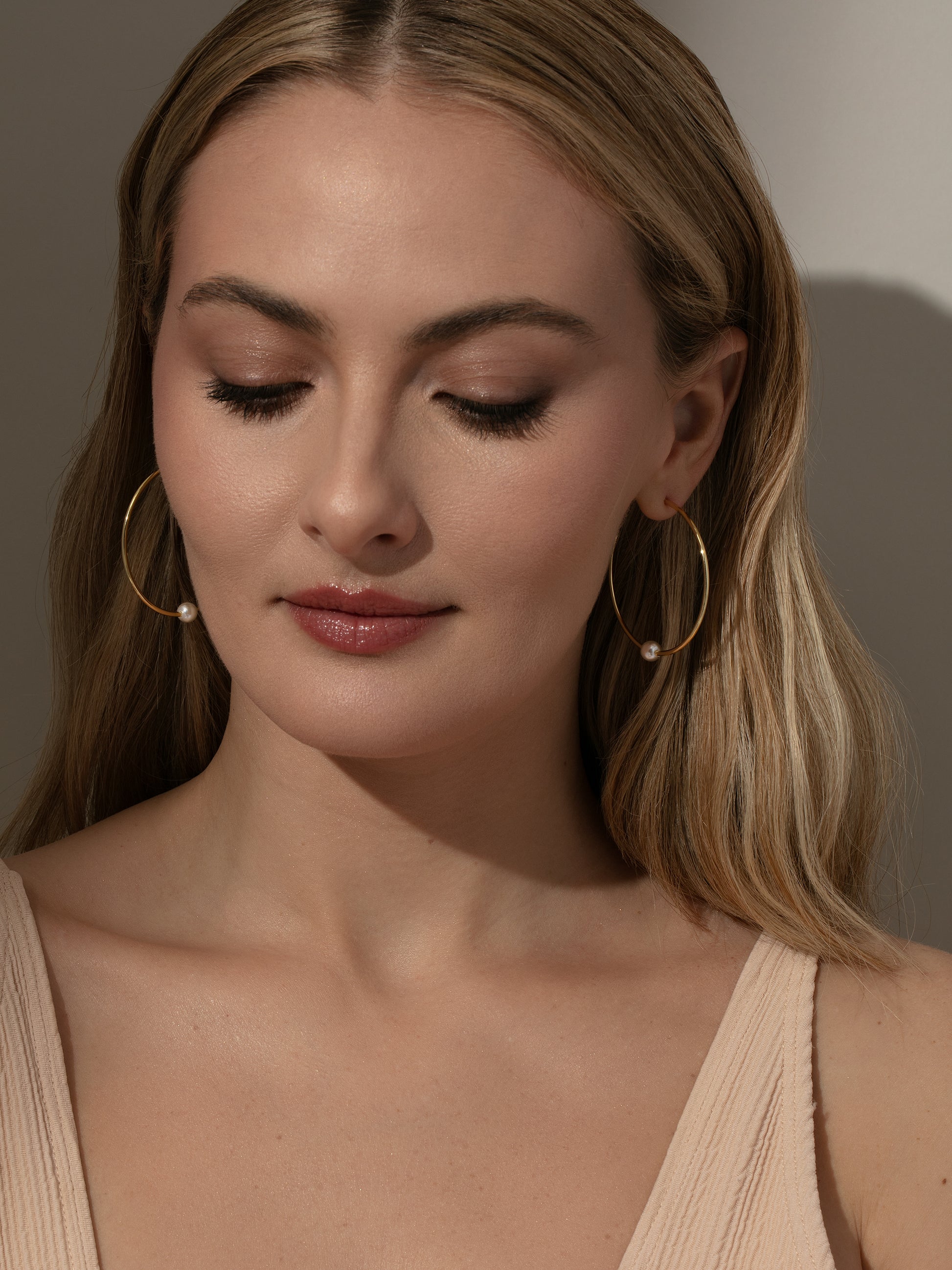 Grace Pearl Hoop Earrings | Gold | Model Image | Uncommon James