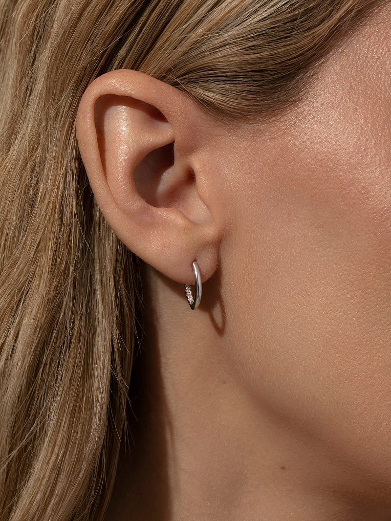 Hidden Pavé Stud Earrings | Silver | Model Image | Uncommon James