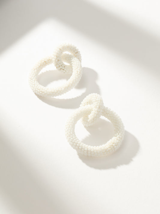 Interlocking Beaded Hoop Earrings | White | Product Image | Uncommon James