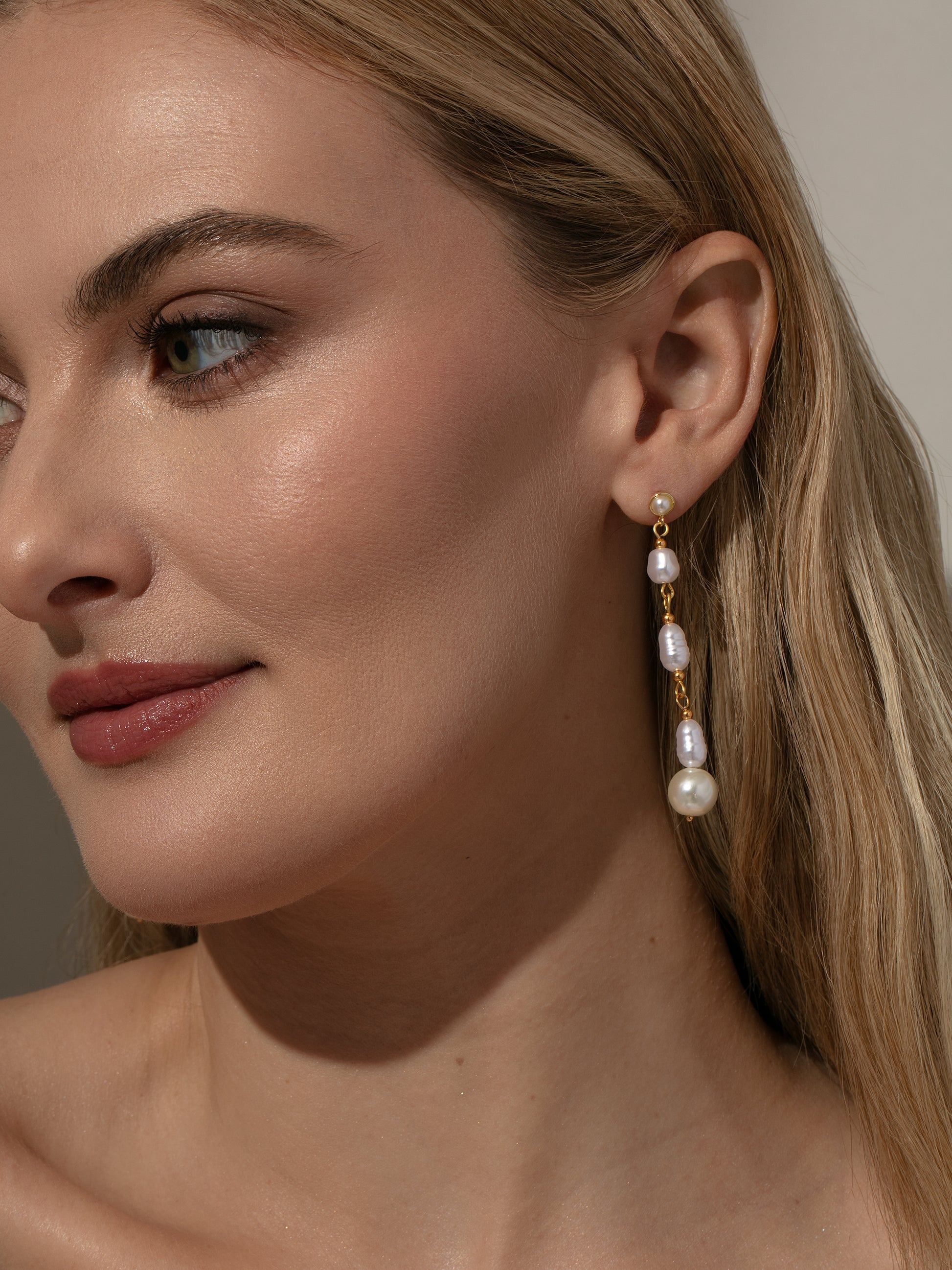 Pearl Drop Earrings | Gold | Model Image 2 | Uncommon James