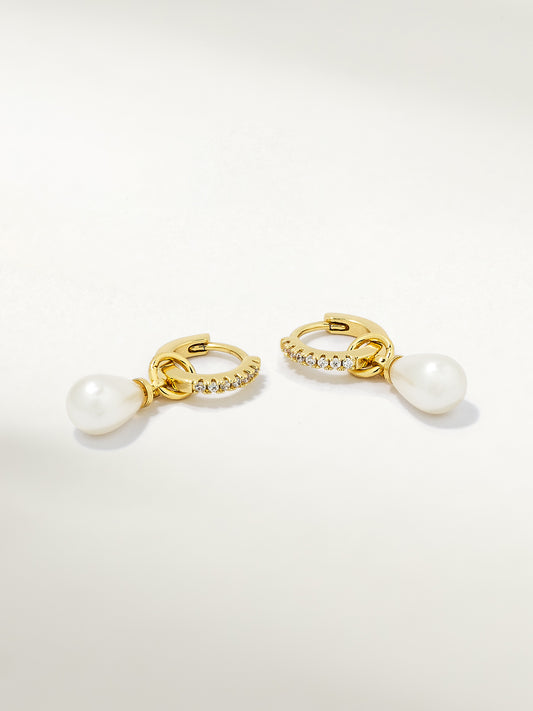 Pearl Drop Huggie Earrings | Gold | Product Image | Uncommon James