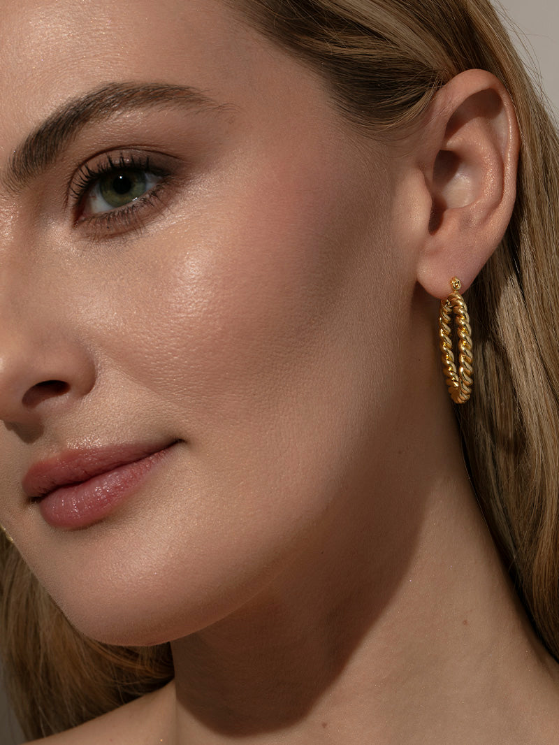 Rope Twist Hoop Earrings | Gold | Model Image | Uncommon James