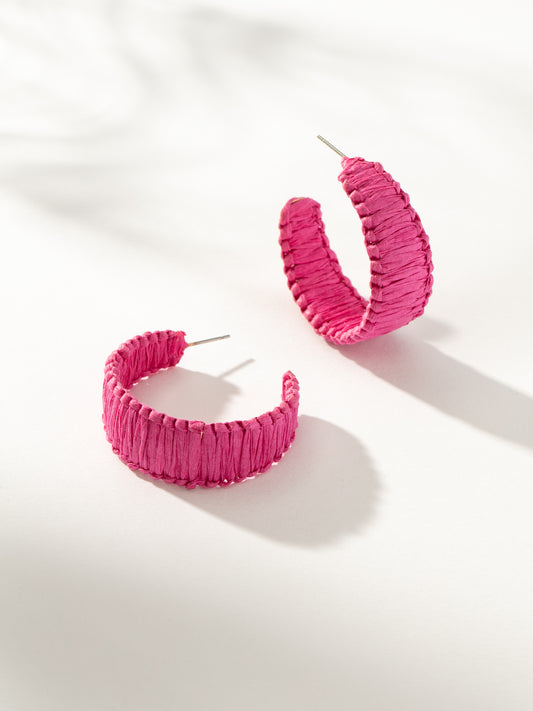 Raffia Woven Hoop Earrings | Magenta | Product Image | Uncommon James