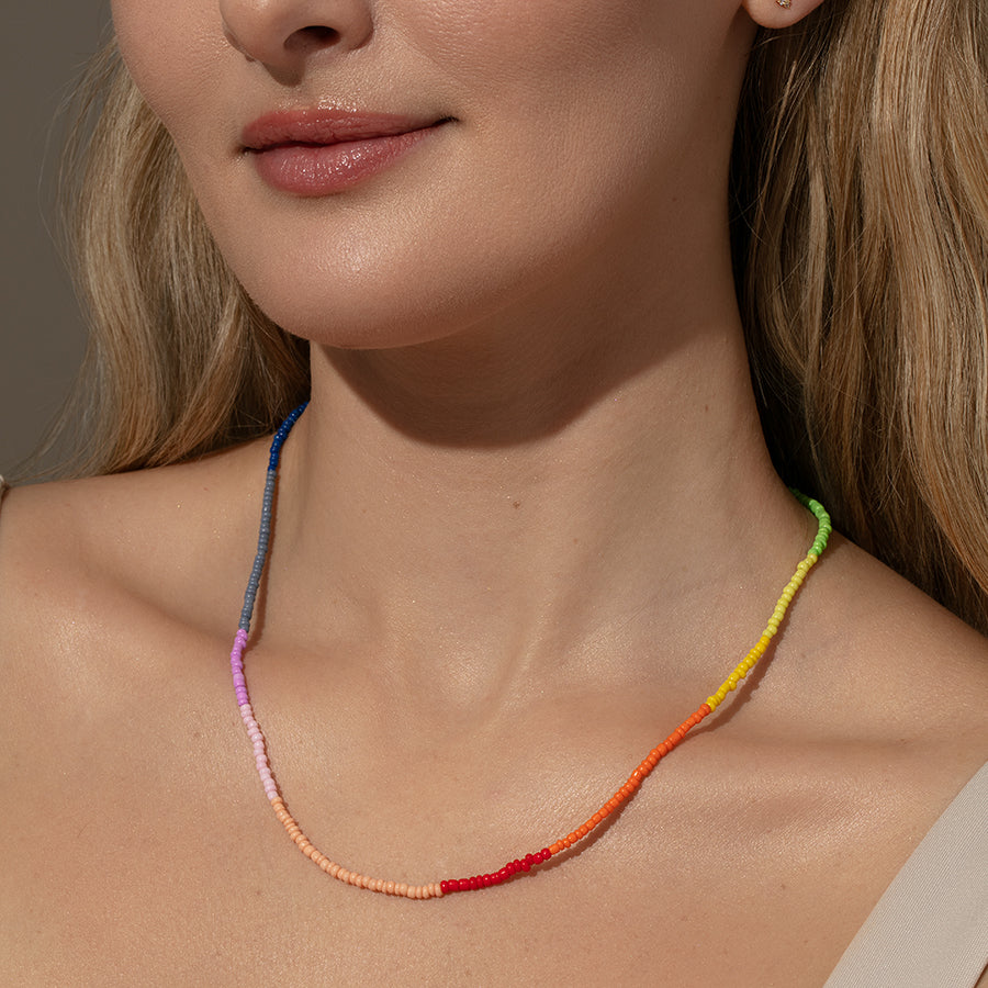Color Block Beaded Necklace | Multi | Model Image | Uncommon James