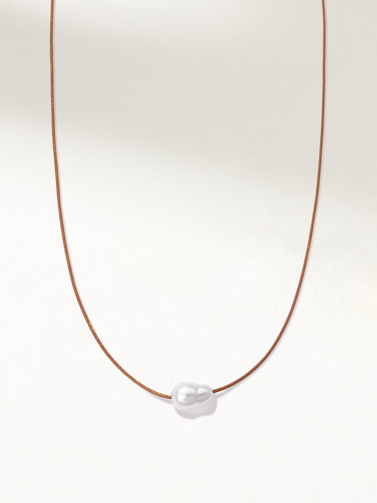 Freshwater Pearl Necklace | Faux Leather Brown | Product Image | Uncommon James
