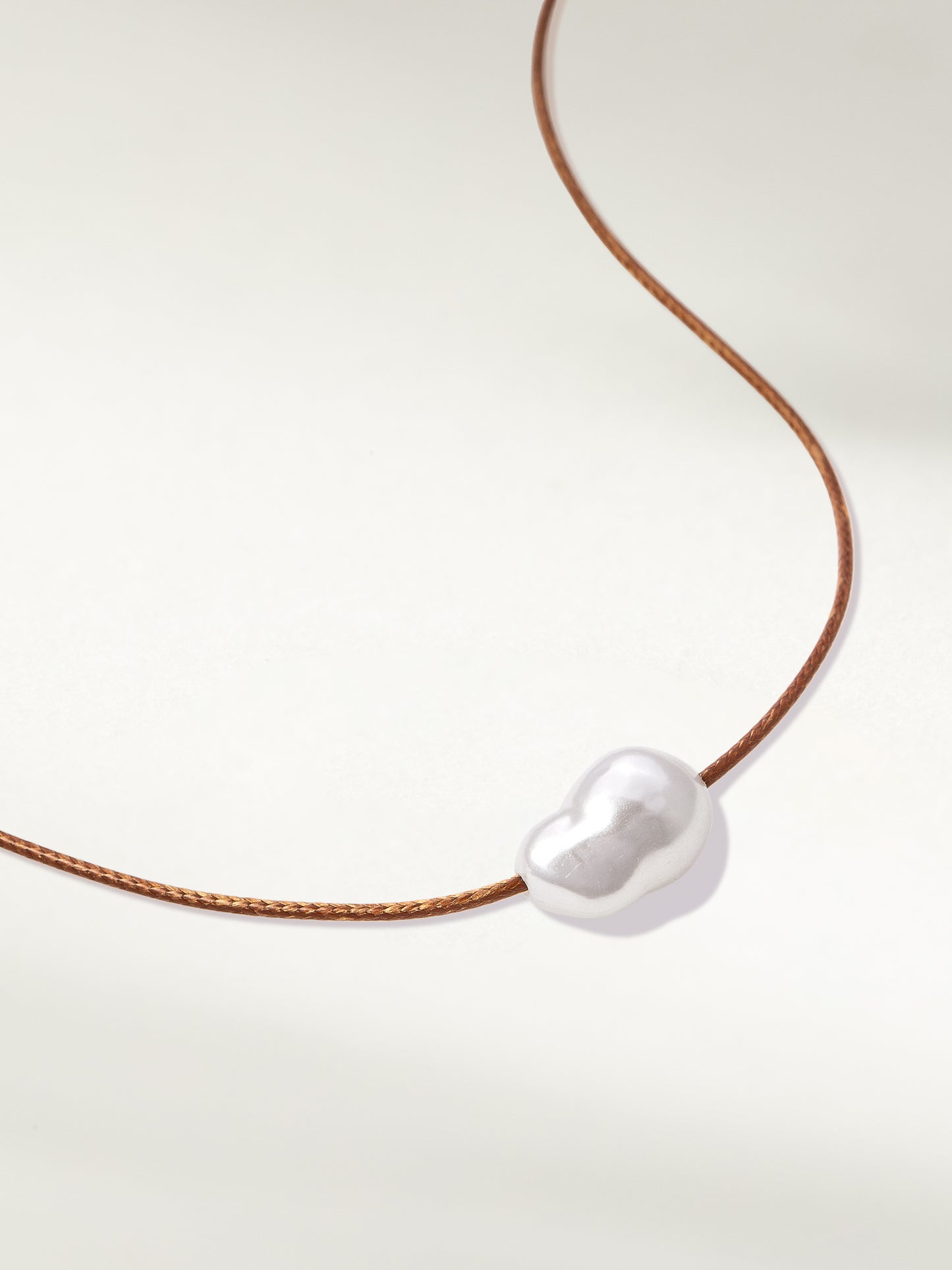 Freshwater Pearl Necklace | Faux Leather Brown | Product Detail Image | Uncommon James