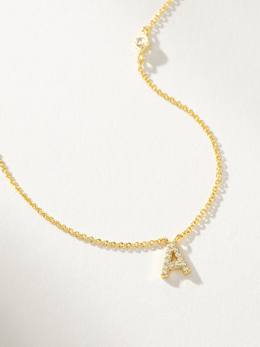 Pavé Initial Necklace | Gold A | Product Detail Image | Uncommon James