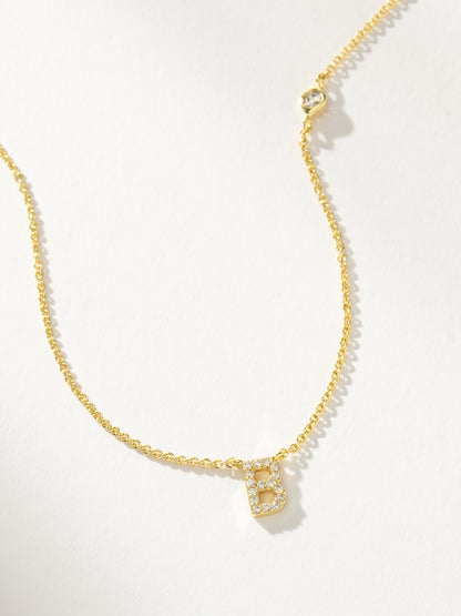 ["Pavé Initial Necklace ", " Gold B ", " Product Detail Image ", " Uncommon James"]