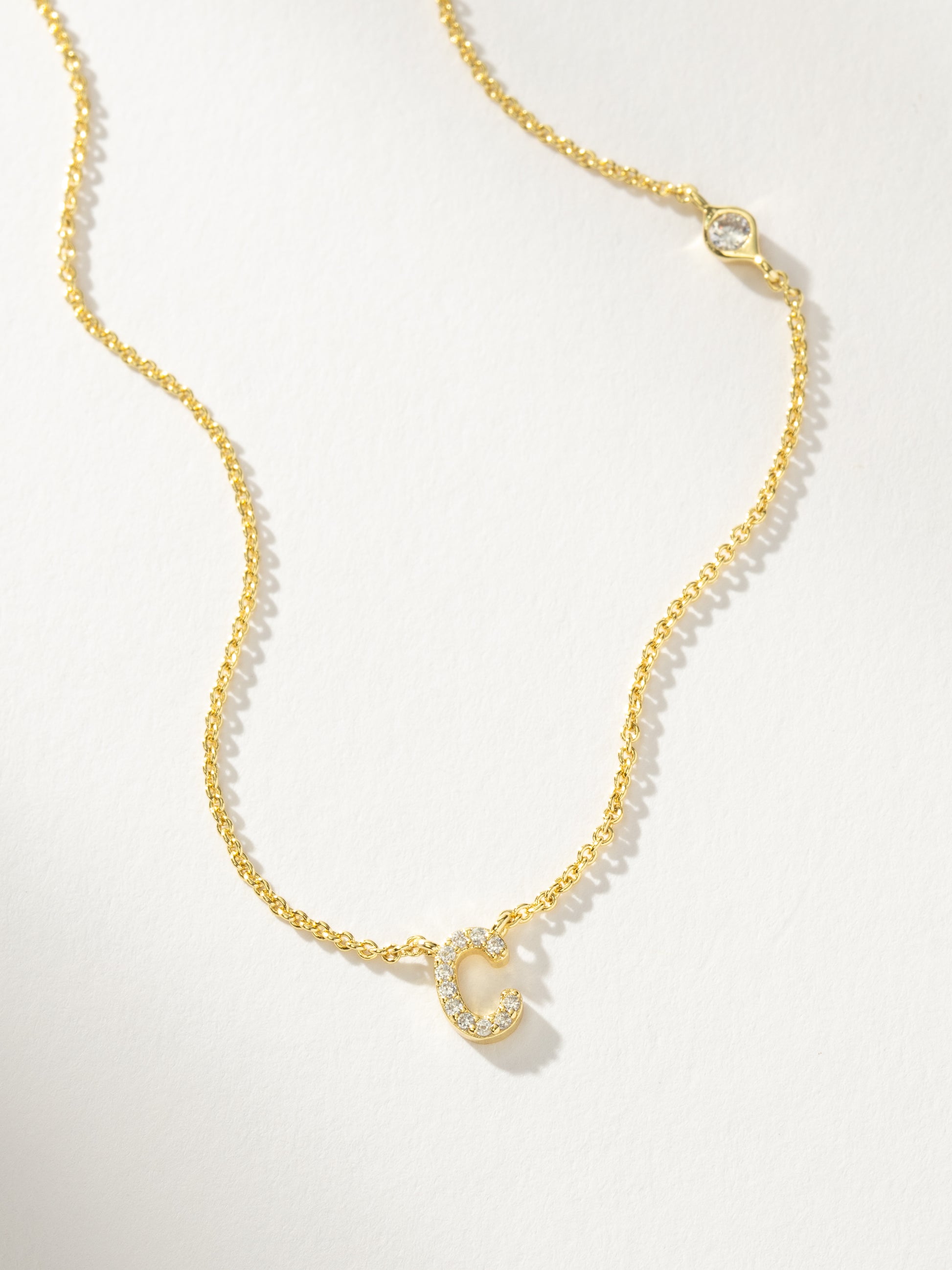 Pavé Initial Necklace | Gold C | Product Detail Image | Uncommon James