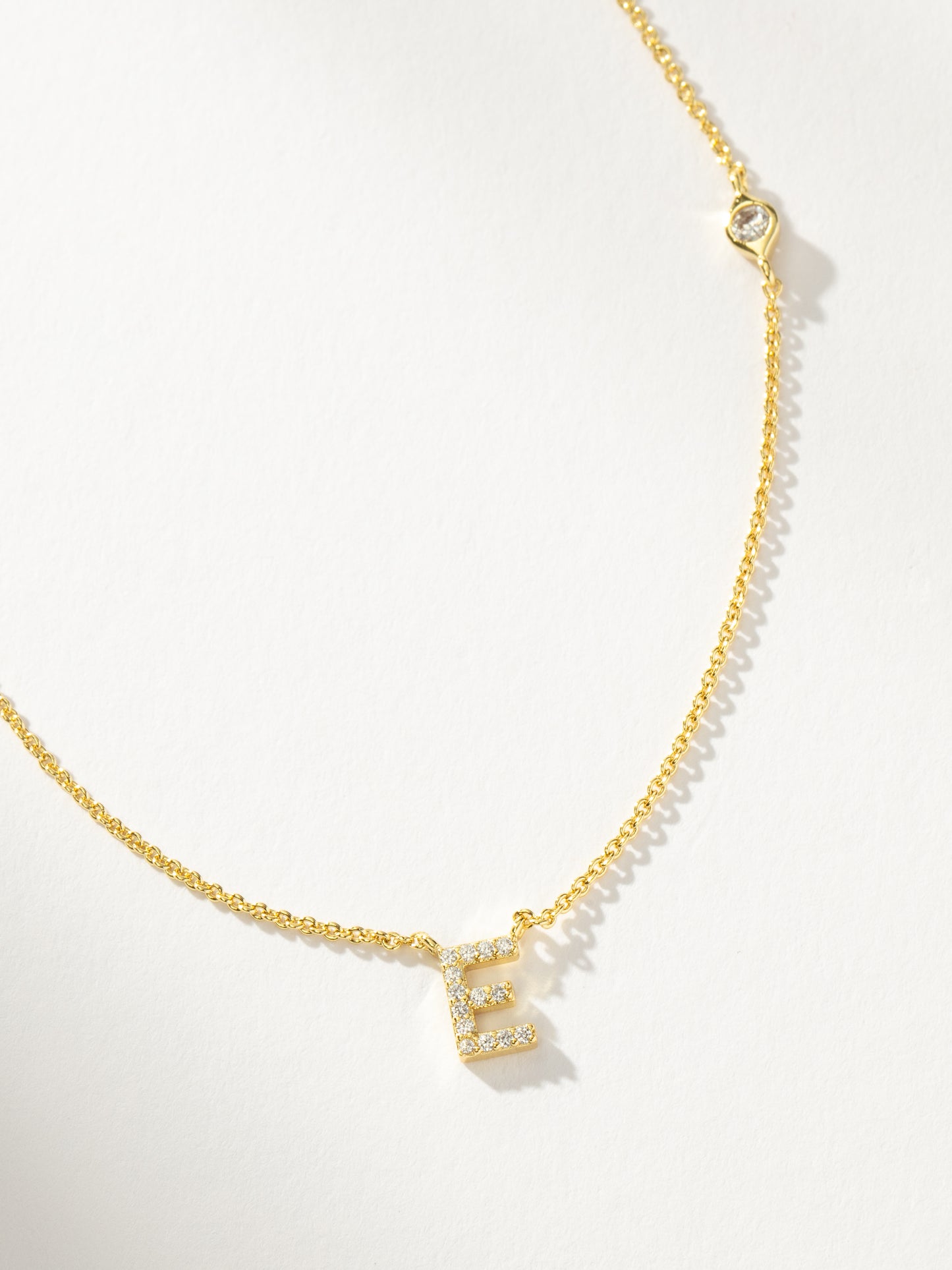 Pavé Initial Necklace | Gold E | Product Detail Image | Uncommon James