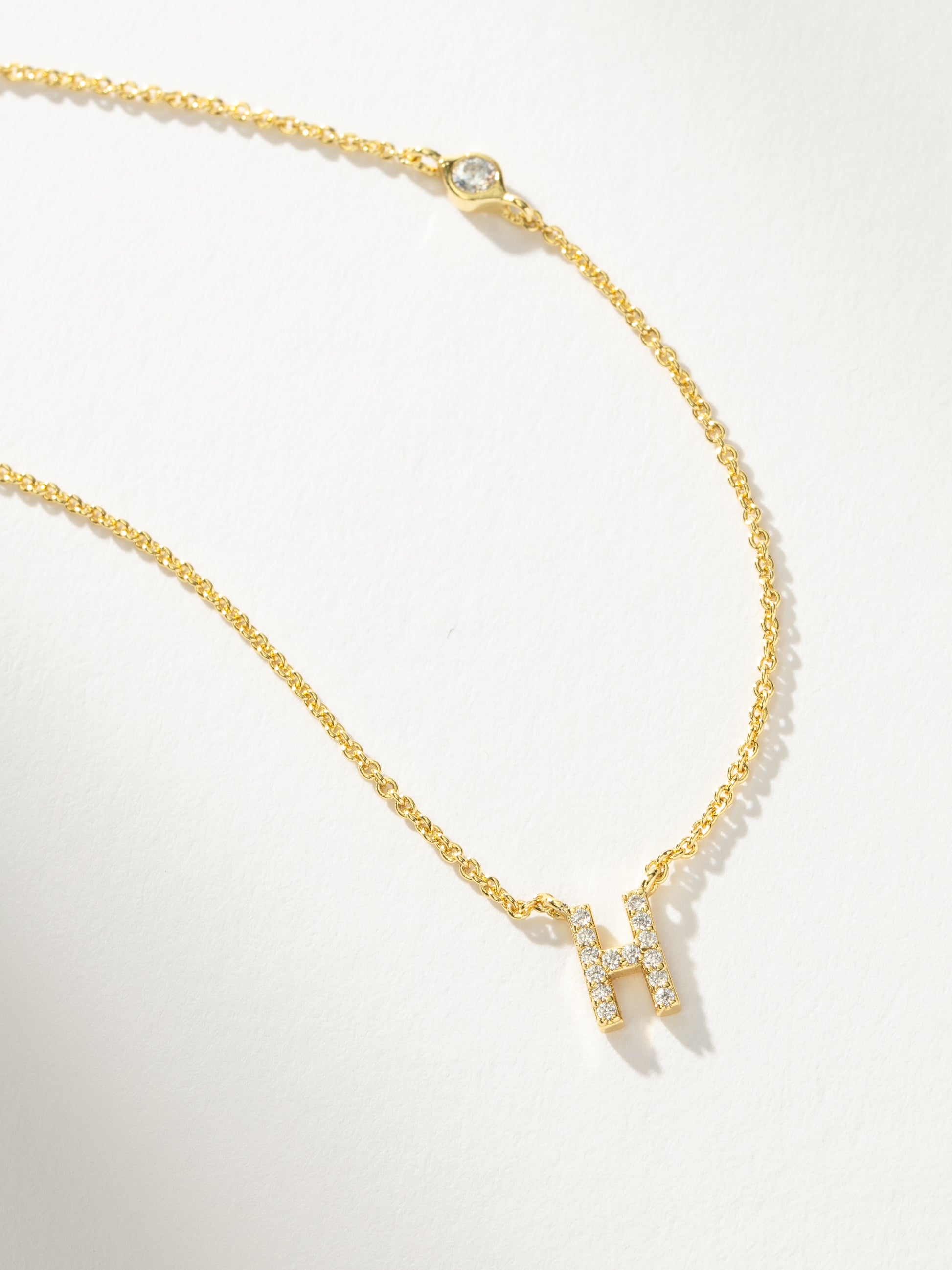 Pavé Initial Necklace | Gold H | Product Detail Image | Uncommon James