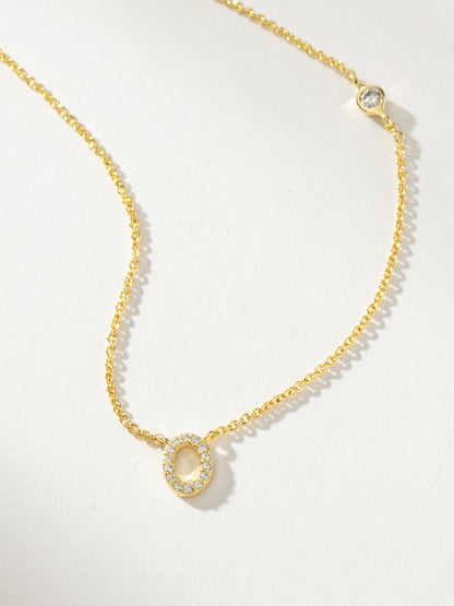 ["Pavé Initial Necklace ", " Gold O ", " Product Detail Image ", " Uncommon James"]