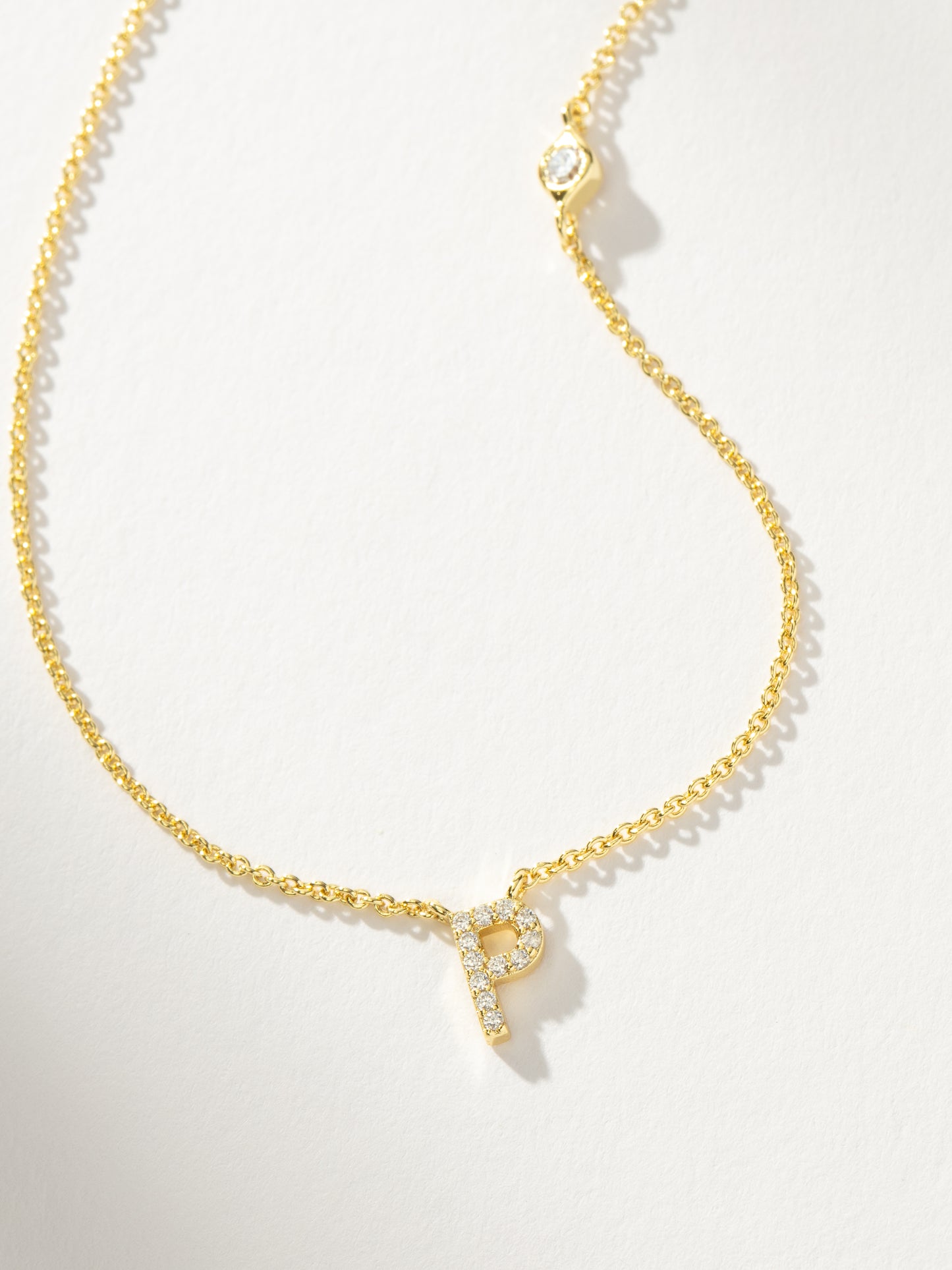 Pavé Initial Necklace | Gold P | Product Detail Image | Uncommon James