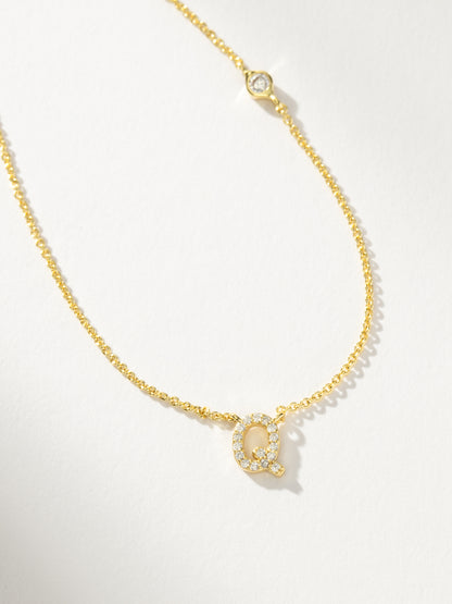 ["Pavé Initial Necklace ", " Gold Q ", " Product Detail Image ", " Uncommon James"]