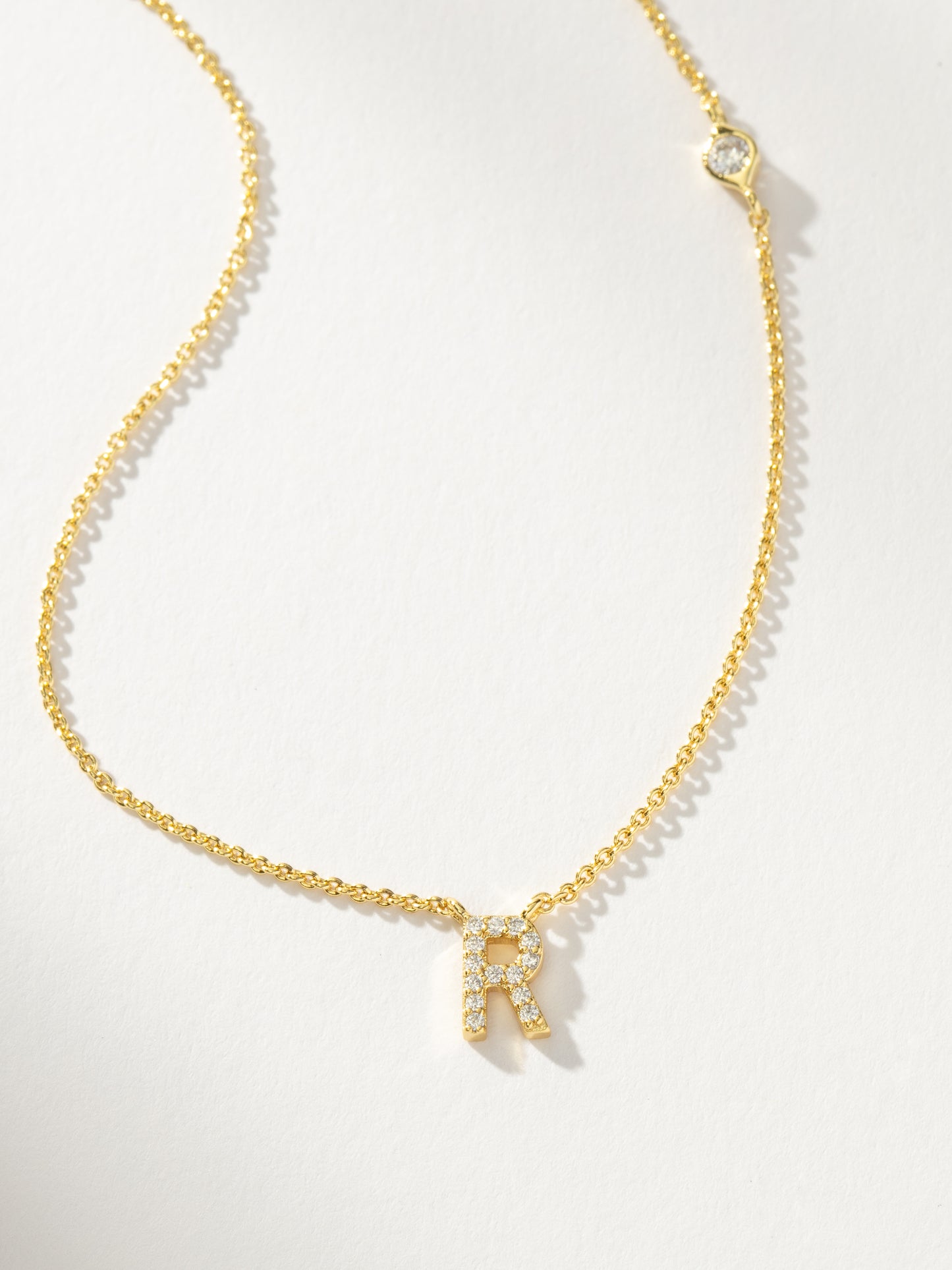 Pavé Initial Necklace | Gold R | Product Detail Image | Uncommon James