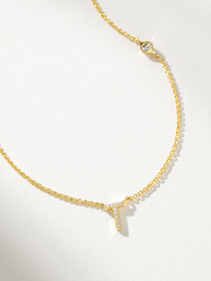 ["Pavé Initial Necklace ", " Gold T ", " Product Detail Image ", " Uncommon James"]