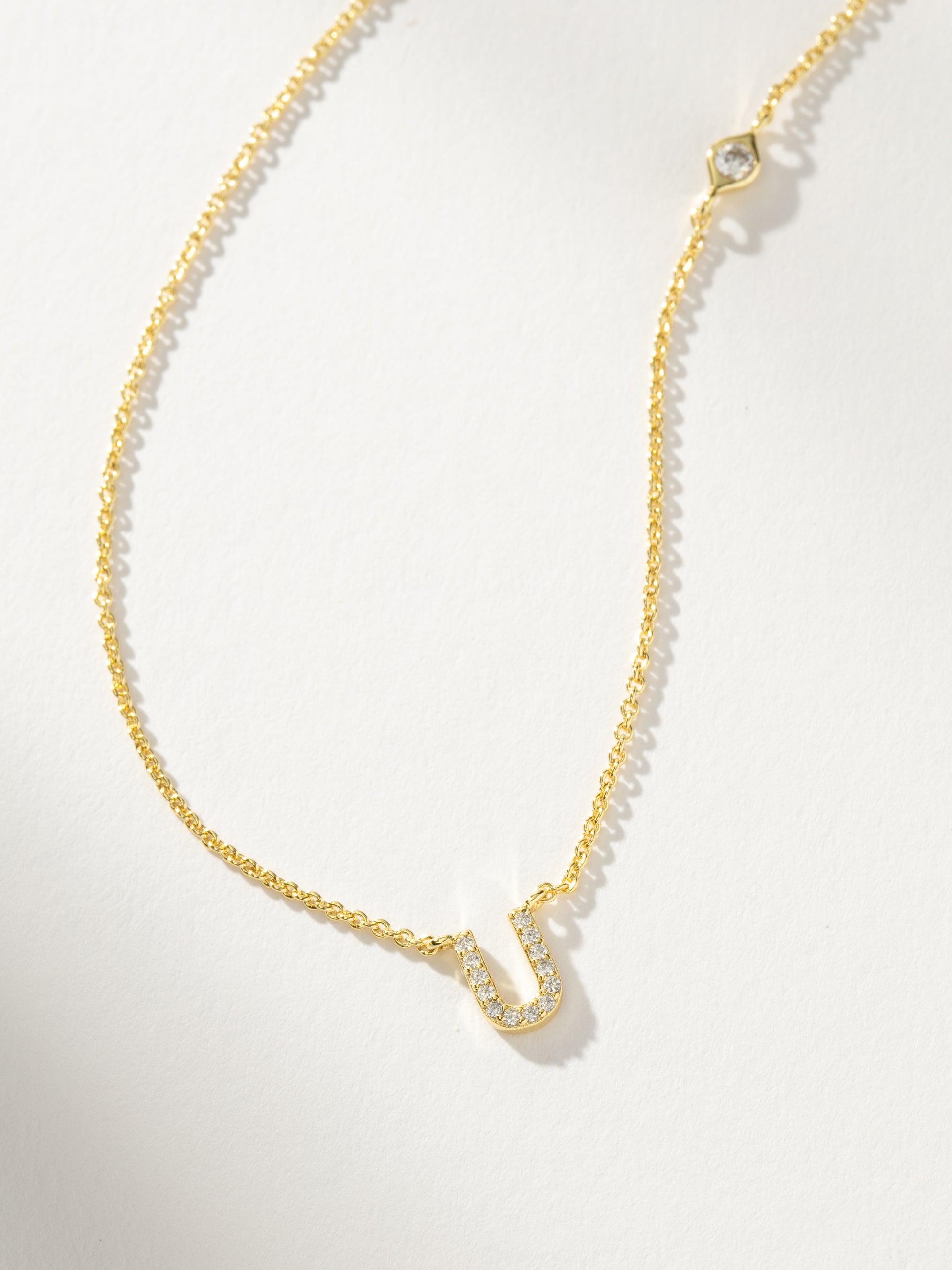 Pavé Initial Necklace | Gold U | Product Detail Image | Uncommon James