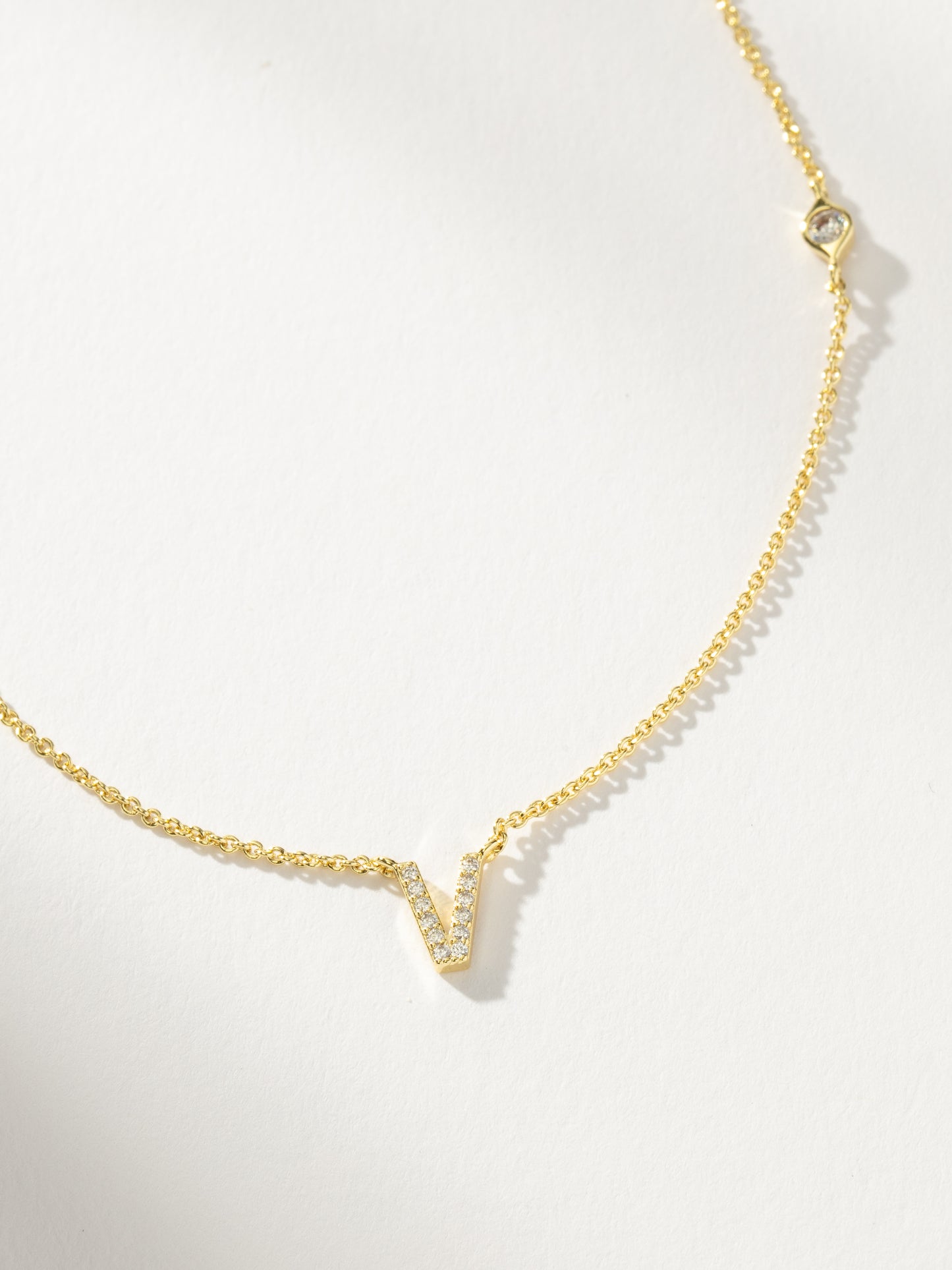 Pavé Initial Necklace | Gold V | Product Detail Image | Uncommon James