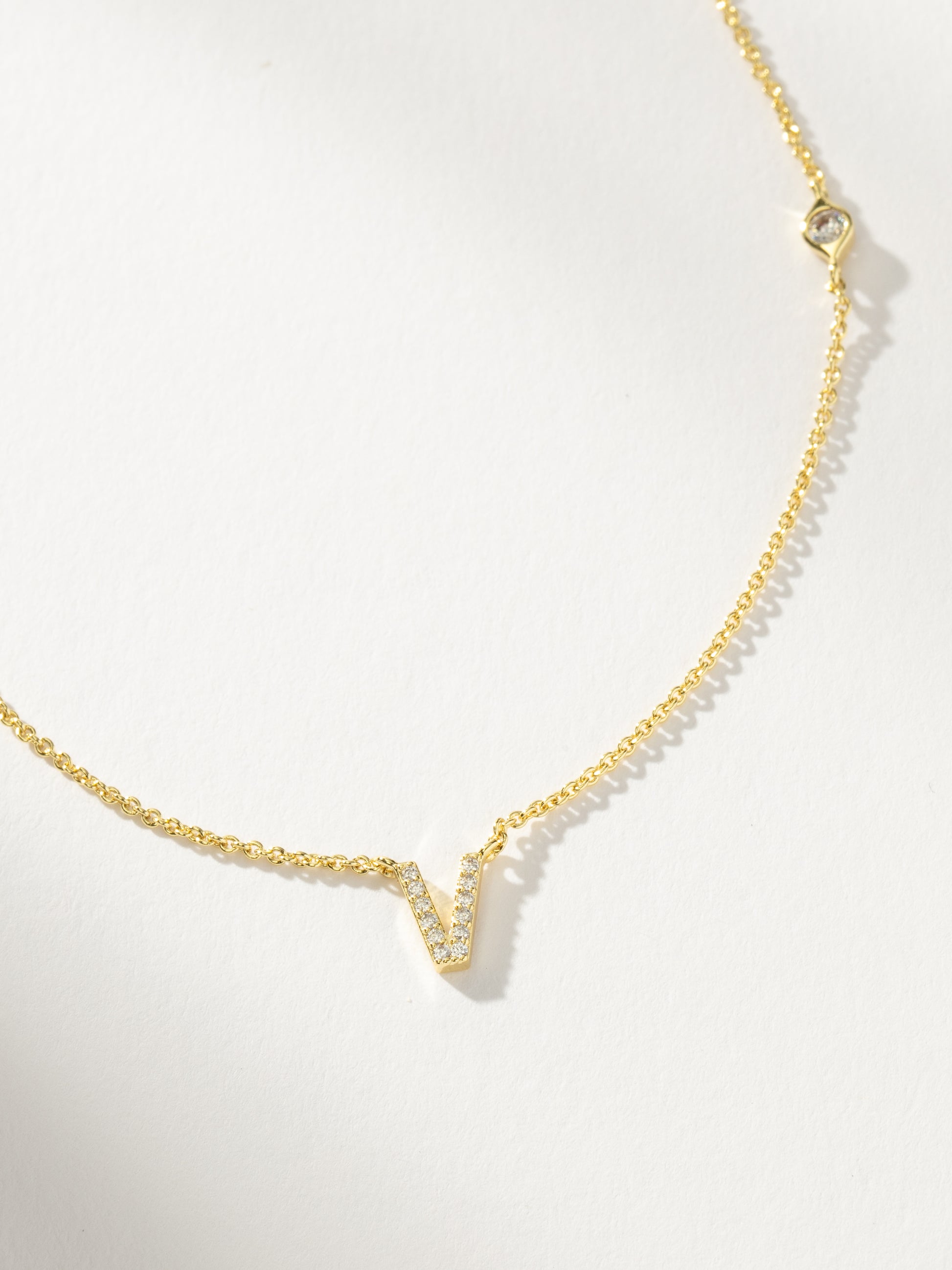 Pavé Initial Necklace | Gold V | Product Detail Image | Uncommon James