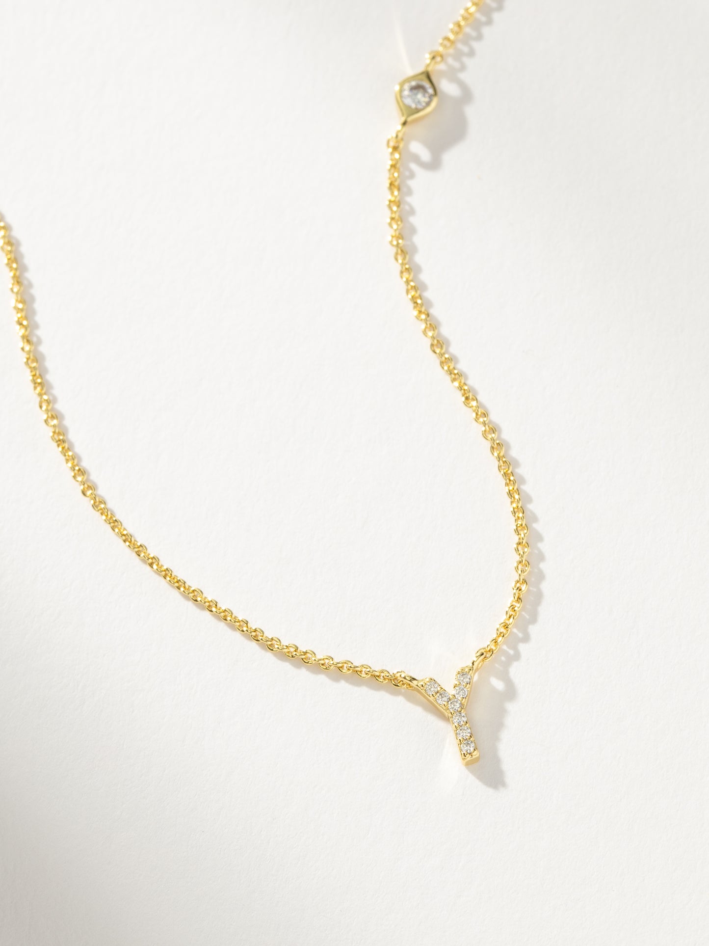 Pavé Initial Necklace | Gold Y | Product Detail Image | Uncommon James