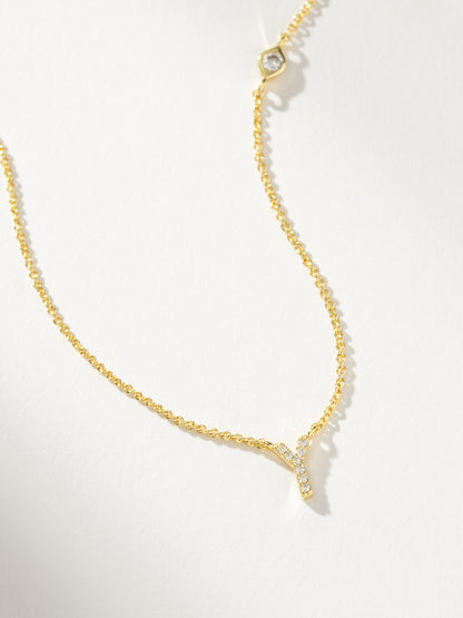 ["Pavé Initial Necklace ", " Gold Y ", " Product Detail Image ", " Uncommon James"]