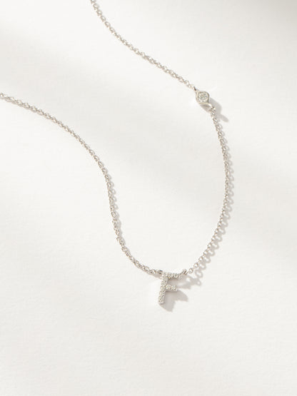 ["Pavé Initial Necklace ", " Sterling Silver F ", " Product Image ", " Uncommon James"]