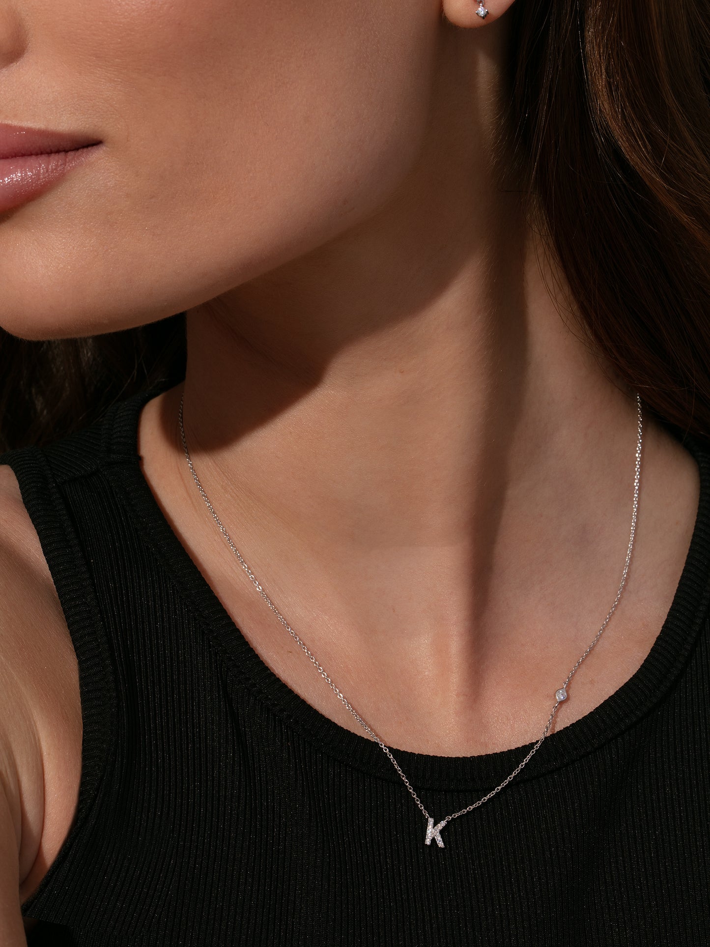 Pavé Initial Necklace | Sterling Silver | Model Image | Uncommon James