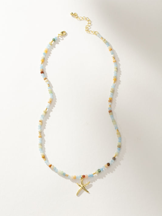 Starfish Beaded Necklace | Gold Blue | Product Image | Uncommon James