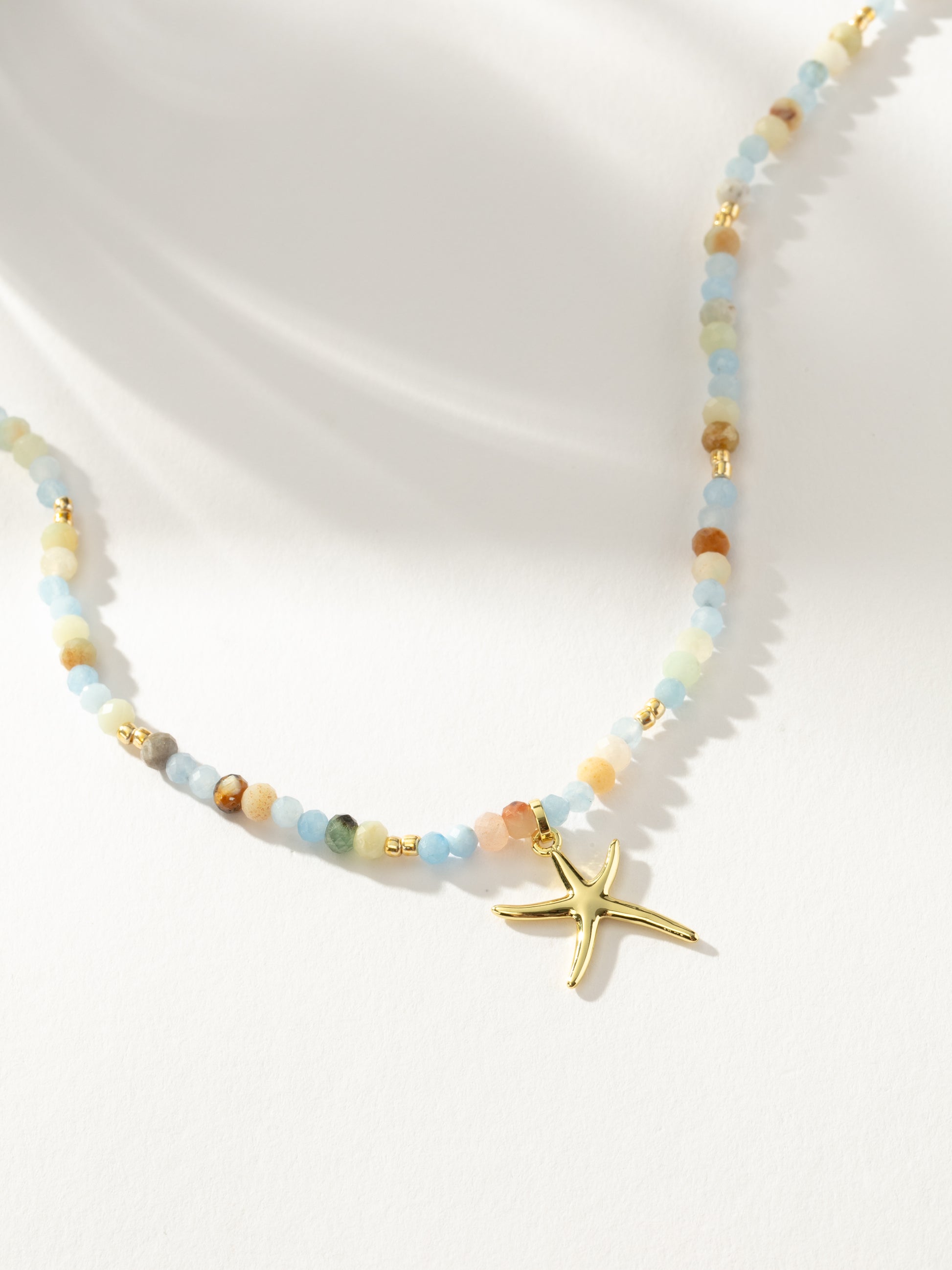 Starfish Beaded Necklace | Gold Blue | Product Detail Image | Uncommon James