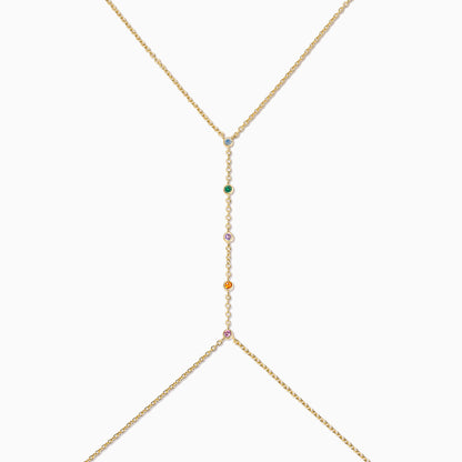 ["Rainbow Gem Body Chain ", " Gold ", " Product Detail Image 2 ", " Uncommon James"]