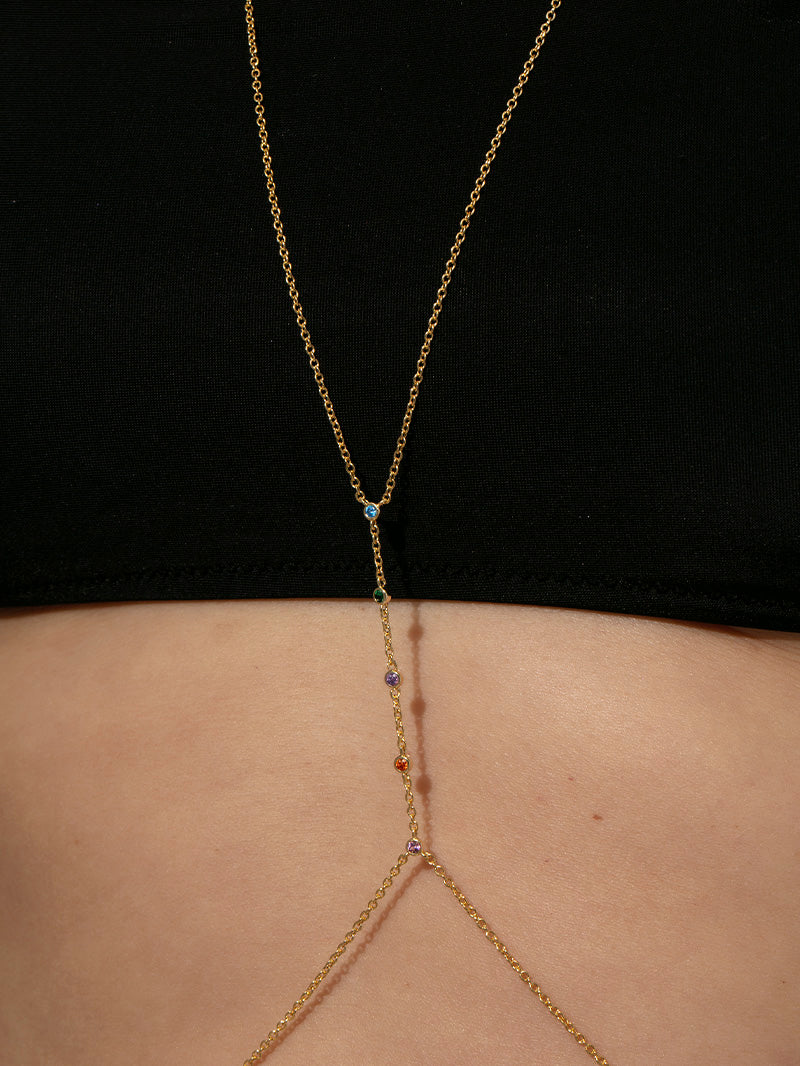 Rainbow Gem Body Chain | Gold | Model Image 2 | Uncommon James