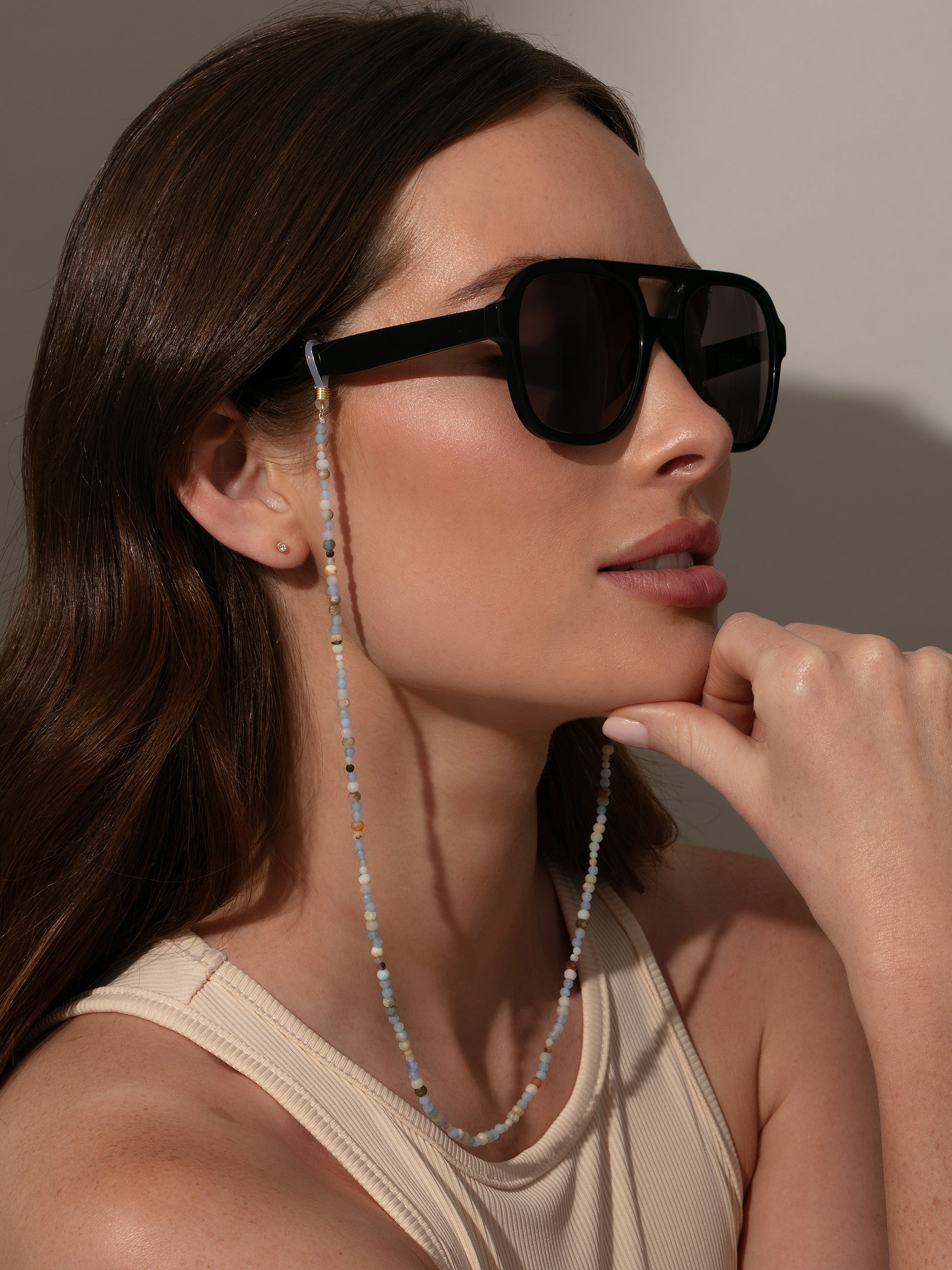 Seaside Beaded Sunglasses Chain | Blue | Model Image | Uncommon Lifestyle