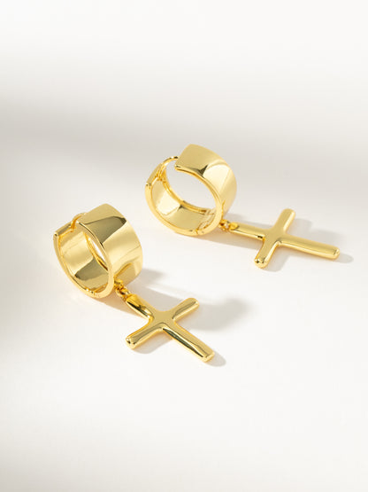 Chunky Cross Huggie Earrings | Gold | Product Image | Uncommon James