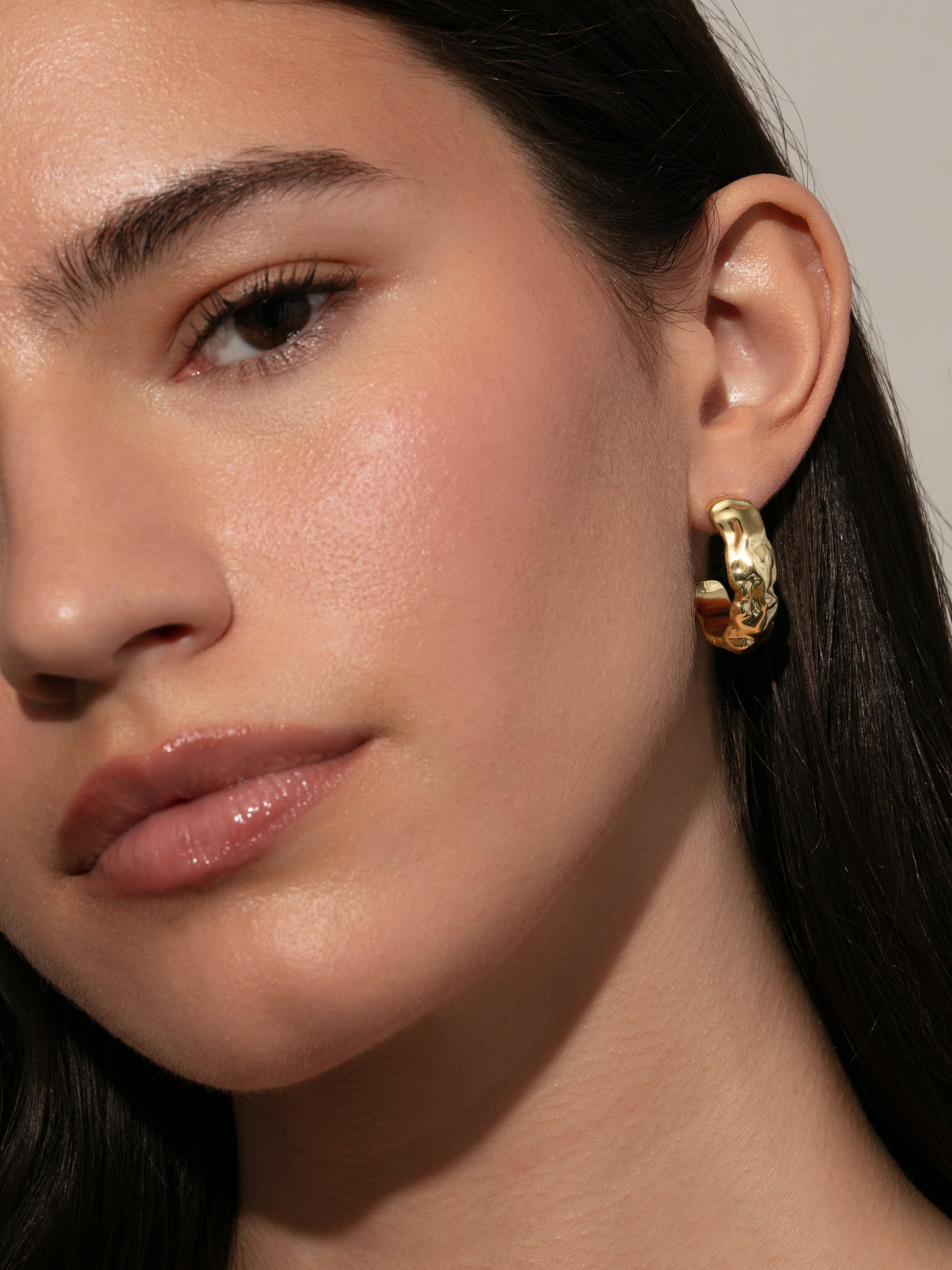 Crushed Hoop Earrings | Gold | Model Image | Uncommon James