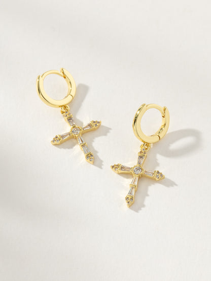 Crystalized Cross Huggie Earrings | Gold | Product Image | Uncommon James