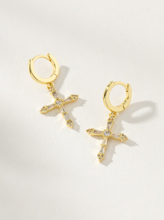 Crystalized Cross Huggie Earrings | Gold | Product Image | Uncommon James