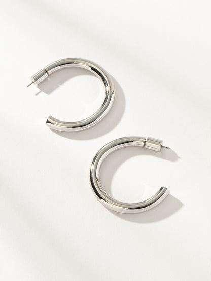 ["Effortless Tube Hoop Earrings ", " Silver ", " Product Image ", " Uncommon James"]