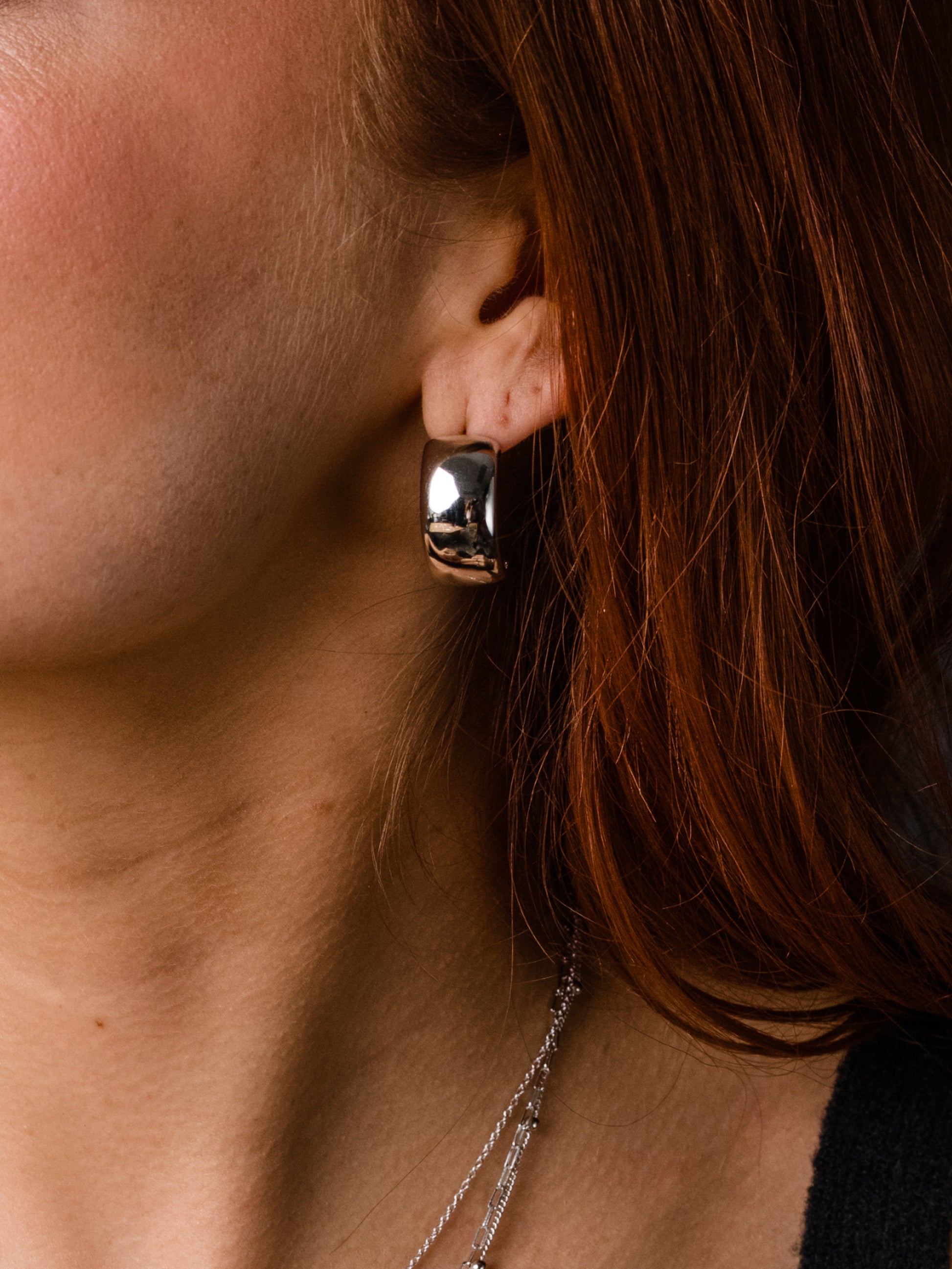 Reflection Statement Hoop Earrings | Sterling Silver | Model Image 2 | Uncommon James