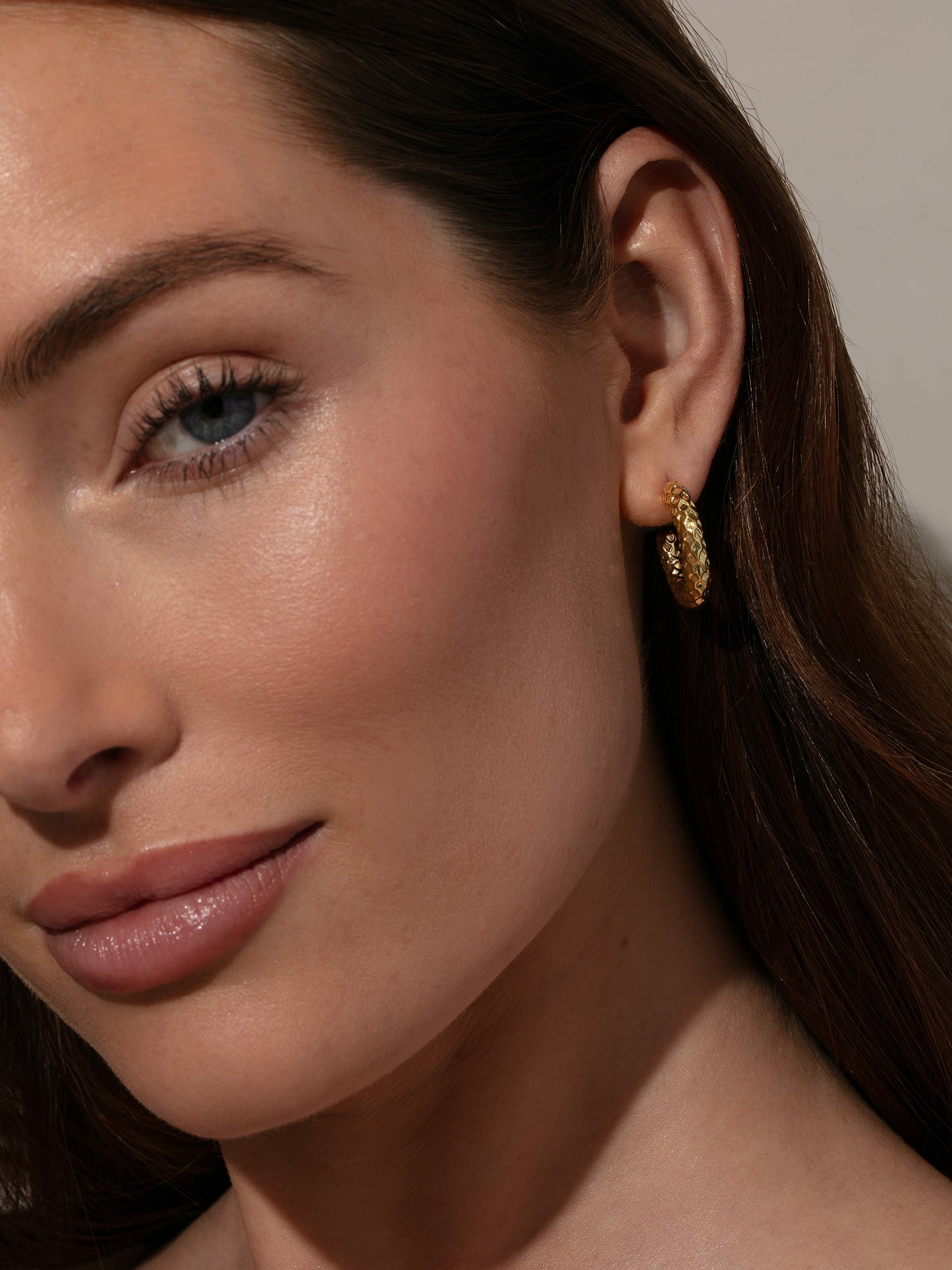 Scaled Hoop Earrings | Gold | Model Image | Uncommon James