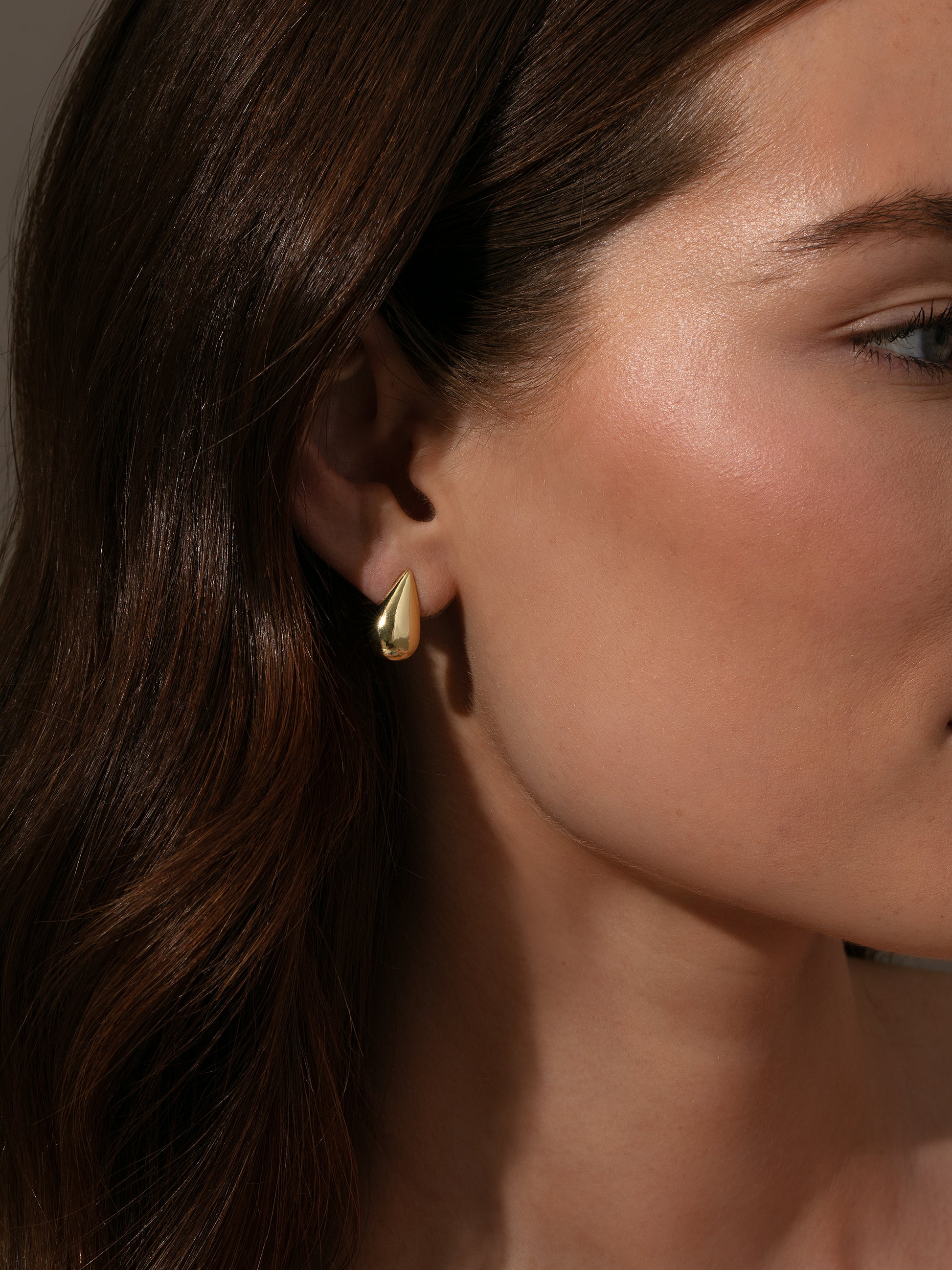 Teardrop Stud Earrings | Gold | Model Image | Uncommon James